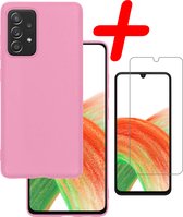 Samsung Galaxy A33 Hoesje Siliconen Met Screenprotector - Samsung Galaxy A33 Case Hoes Met Screenprotector - Licht Roze