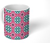 Mok - Koffiemok - Antiek - Patroon - Bloemen - Roze - Turquoise - Mokken - 350 ML - Beker - Koffiemokken - Theemok