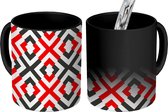 Magische Mok - Foto op Warmte Mokken - Koffiemok - Geometrische vormen - Abstract - Rood - Zwart - Design - Magic Mok - Beker - 350 ML - Theemok