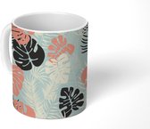 Mok - Koffiemok - Bladeren - Monstera - Pastel - Hawaii - Patronen - Mokken - 350 ML - Beker - Koffiemokken - Theemok