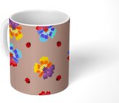 Mok - Koffiemok - Bloemen - Lieveheersbeestje - Patronen - Mokken - 350 ML - Beker - Koffiemokken - Theemok