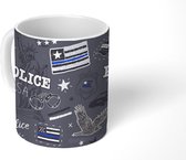 Mok - Koffiemok - Amerika - Politie - Handboeien - Patroon - Mokken - 350 ML - Beker - Koffiemokken - Theemok