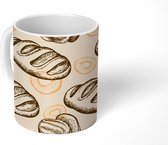 Mok - Koffiemok - Brood - Vintage - Patroon - Mokken - 350 ML - Beker - Koffiemokken - Theemok