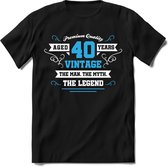 40 Jaar Legend - Feest kado T-Shirt Heren / Dames - Wit / Blauw - Perfect Verjaardag Cadeau Shirt - grappige Spreuken, Zinnen en Teksten. Maat 3XL