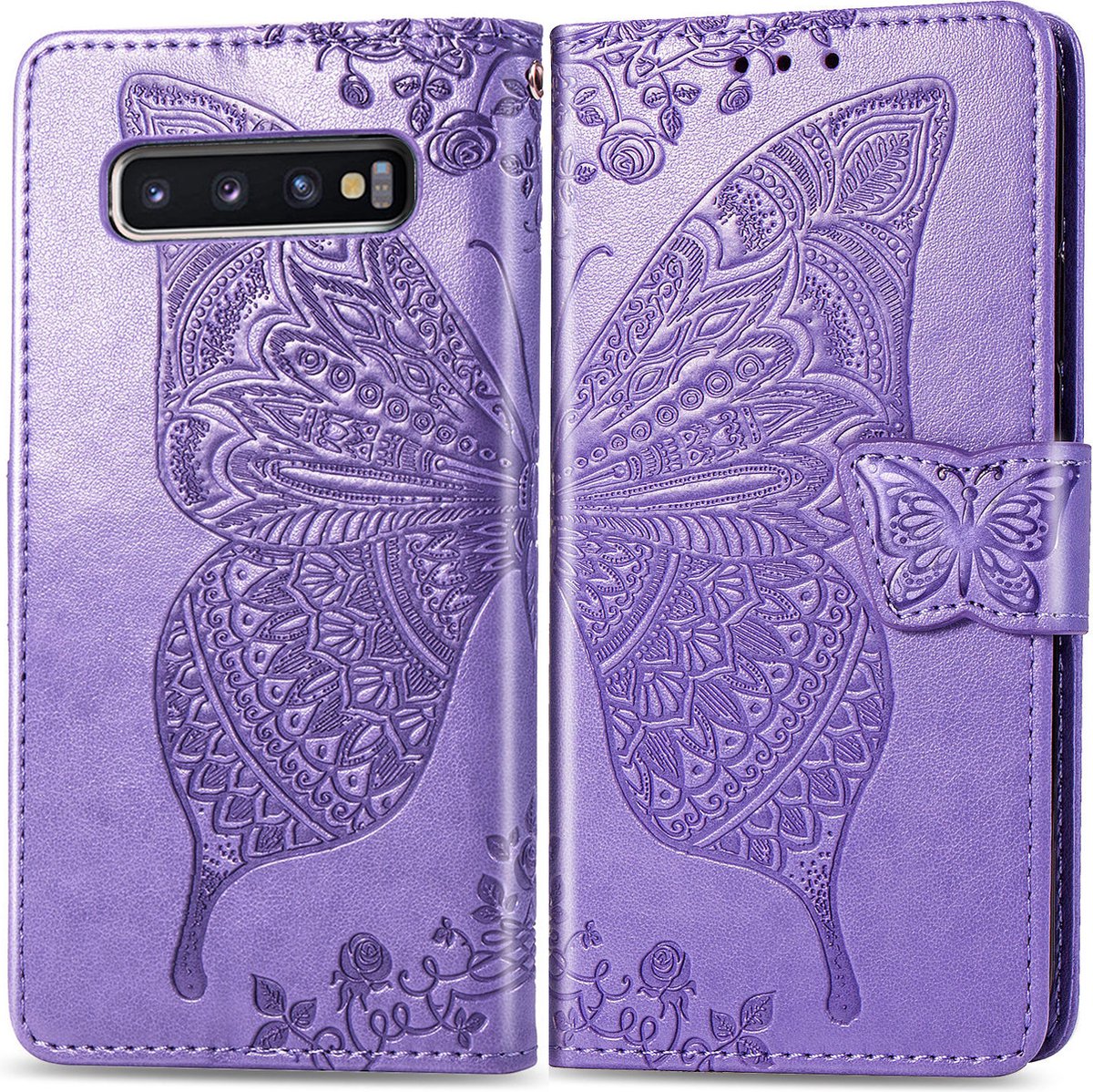 Bookcase geschikt voor Samsung Galaxy S10 - Paars - Vlinder - Portemonnee Hoesje