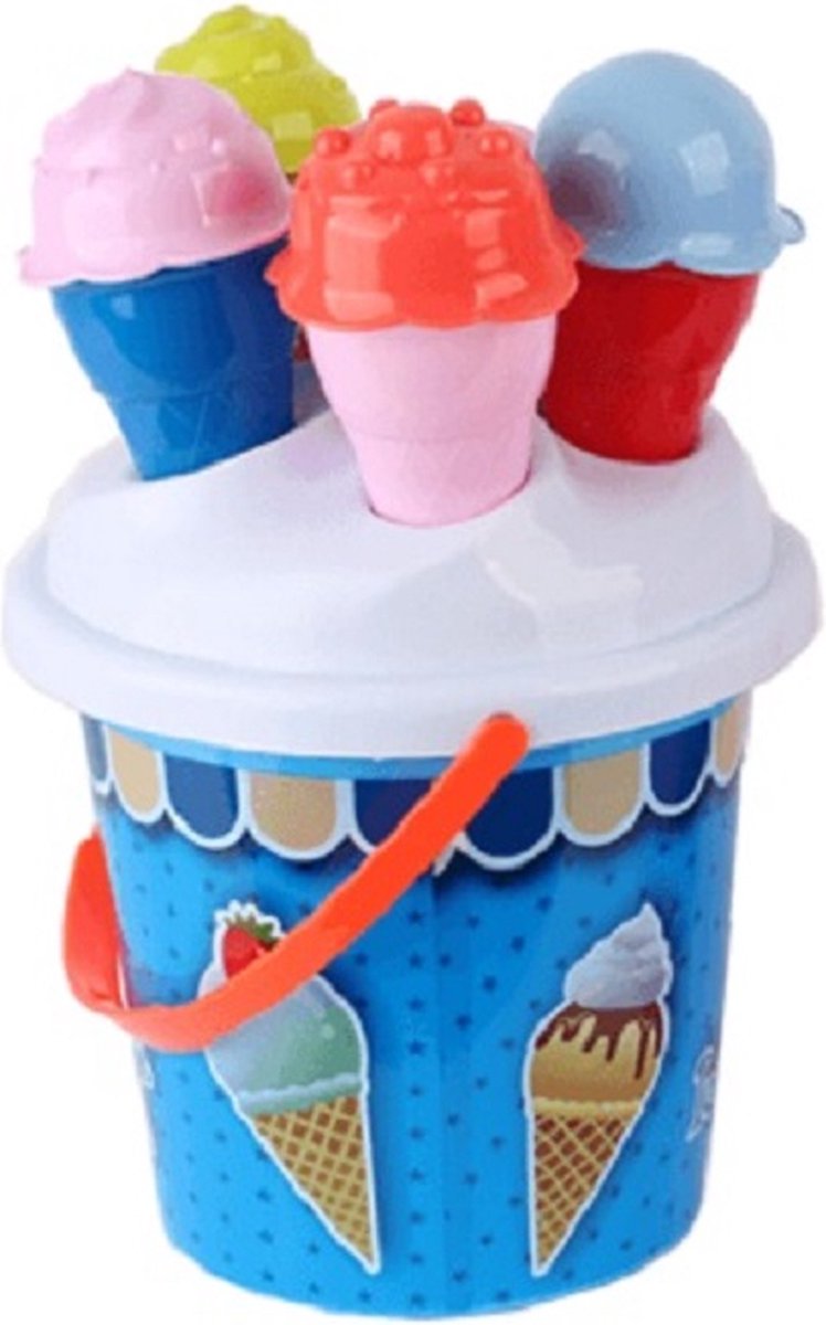 Strandemmer set met ijsvormpjes BLAUW | emmerset | strandemmer | strandspeeltjes | strand | zandspeelset