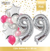 Cijfer Ballon 99 Jaar Zilver Roze White Pearl Boeket * Hoera 99 Jaar Verjaardag Decoratie Set van 15 Ballonnen * 80 cm Verjaardag Nummer Ballon * Snoes * Verjaardag Versiering * Ve