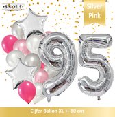 Cijfer Ballon 95 Jaar Zilver Roze White Pearl Boeket * Hoera 95 Jaar Verjaardag Decoratie Set van 15 Ballonnen * 80 cm Verjaardag Nummer Ballon * Snoes * Verjaardag Versiering * Verjaardag Decoratie * Silver Pink Pearl White* Nummer Ballon 95