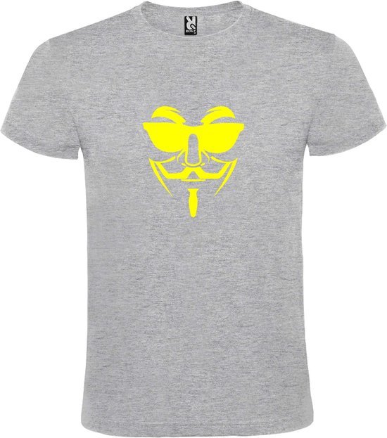 Grijs T shirt met print van " Vendetta " print Neon Geel size XXXXL