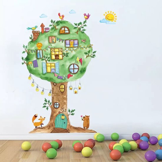 Merkloos - muursticker - cartoon boom - wanddecoratie - kinderkamer inspiratie