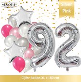 Cijfer Ballon 92 Jaar Zilver Roze White Pearl Boeket * Hoera 92 Jaar Verjaardag Decoratie Set van 15 Ballonnen * 80 cm Verjaardag Nummer Ballon * Snoes * Verjaardag Versiering * Ve