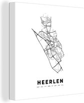 Canvas Schilderij Nederland – Heerlen – Stadskaart – Kaart – Zwart Wit – Plattegrond - 50x50 cm - Wanddecoratie