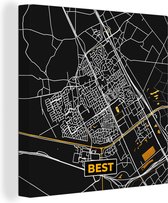 Canvas Schilderij Best - Black and Gold - Stadskaart - Kaart - Plattegrond - 20x20 cm - Wanddecoratie