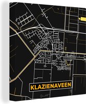Canvas Schilderij Klazienaveen - Plattegrond - Black and Gold - Stadskaart - Kaart - 50x50 cm - Wanddecoratie