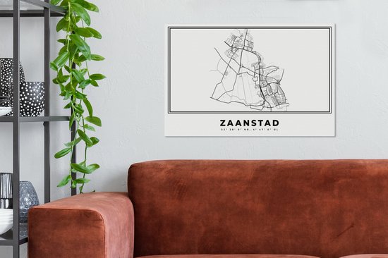 Peinture sur toile Carte - Zaanstad - Zwart Wit - Plan de la ville - Nederland - Carte - 60x40 cm - Décoration murale