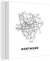 Canvas Schilderij Stadskaart – Plattegrond – Duitsland – Zwart Wit – Dortmund – Kaart - 20x20 cm - Wanddecoratie
