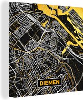 Canvas Schilderij Diemen - Black and Gold - Stadskaart - Kaart - Plattegrond - 50x50 cm - Wanddecoratie