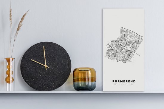 Canvas Schilderij Plattegrond – Purmerend – Zwart Wit – Stadskaart - Kaart - Nederland - 20x40 cm - Wanddecoratie