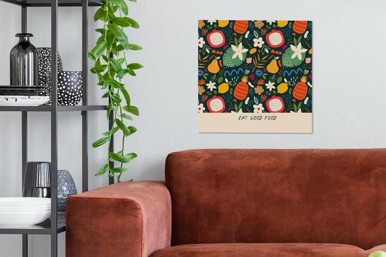 Tableau Peinture Proverbes - Bien Manger - Nourriture - Citations - 50x50 cm - Décoration murale