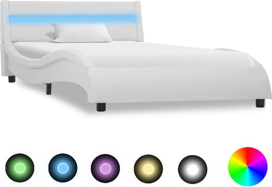 Medina Bedframe met LED kunstleer wit 90x200 cm