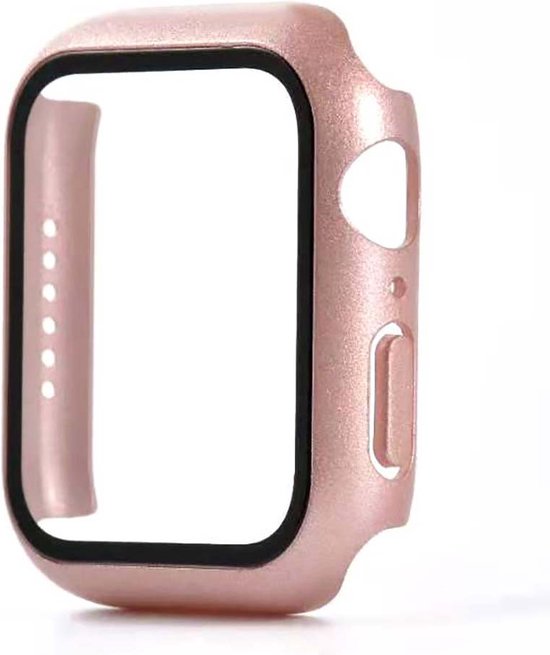 Smartphonica Hoesje met glazen screenprotector voor Apple Watch 41mm - Rosé Goud geschikt voor Apple Watch