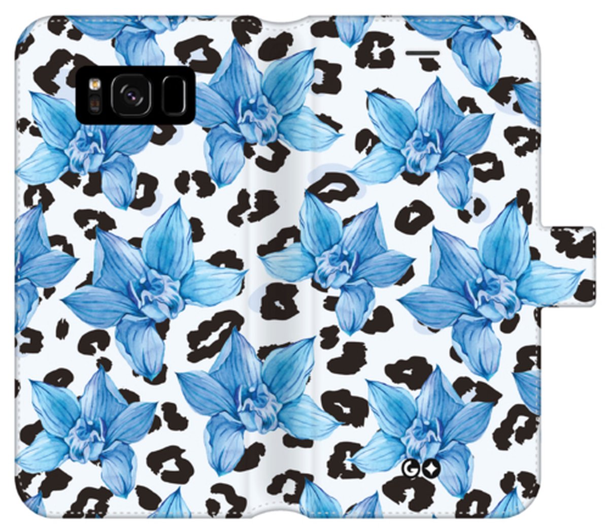 Telefoonhoesje geschikt voor Samsung Galaxy S8 Plus - Portemonneehoesje - met pasjeshouder en magneetsluiting - Natuurcollectie - Cheetah Flowers - Blauw