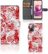 GSM Hoesje Xiaomi Redmi Note 10/10T 5G | Poco M3 Pro Book Style Case Angel Skull Red