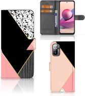 GSM Hoesje Xiaomi Redmi Note 10/10T 5G | Poco M3 Pro Bookcase Black Pink Shapes