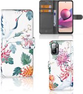 Telefoonhoesje Xiaomi Redmi Note 10/10T 5G | Poco M3 Pro Wallet Bookcase Bird Flowers