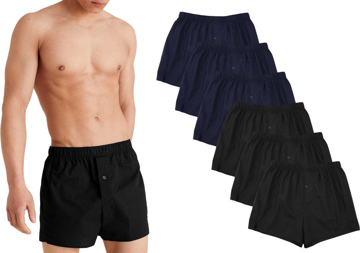 Ondergoed Heren - Losse Boxershort Heren - 6 Pack - Zwart/Navy - XXXL - Comfortabele Wijde Boxershorts voor Mannen
