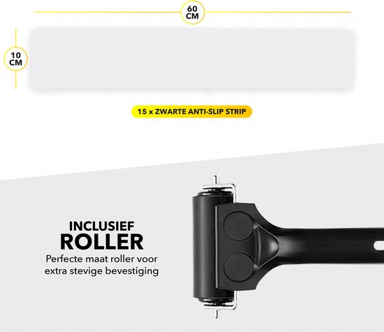 RX Goods 15 Stuks Zelfklevende Anti Slip Strips Met Roller – 60 x 10 cm – Grip Trap Stickers - Zwarte Tape - RX Goods