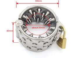 Prolink Novelties® - Metalen cockring - 36 pinnen van 6 mm - hangslot - zonder tanden Ø5,0 cm -  met tanden Ø3,0 cm