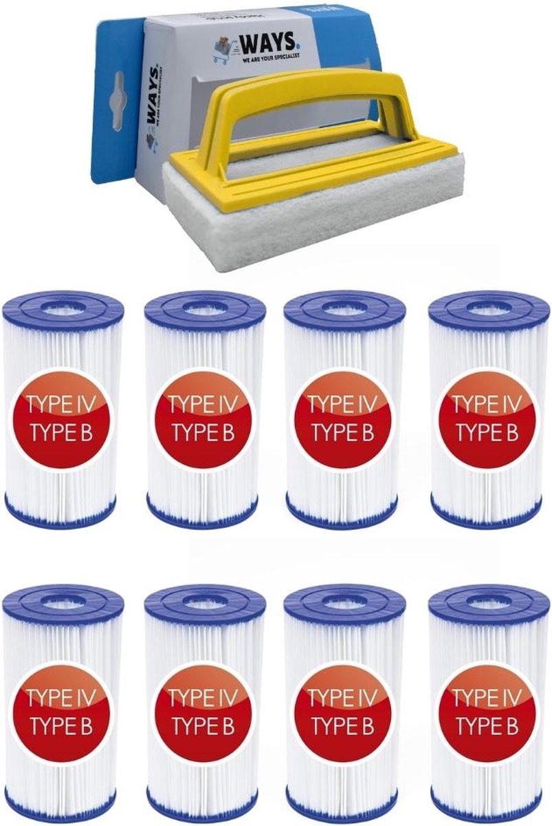 Bestway - Type IV filters geschikt voor filterpomp 58391 - 8 stuks & WAYS scrubborstel