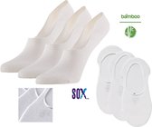 SOX Bamboe No-Show Sneakersokken of Kousenvoetjes Wit 3 PACK Multipack Unisex Maat 35/38 zonder teennaad met silicone op de hiel