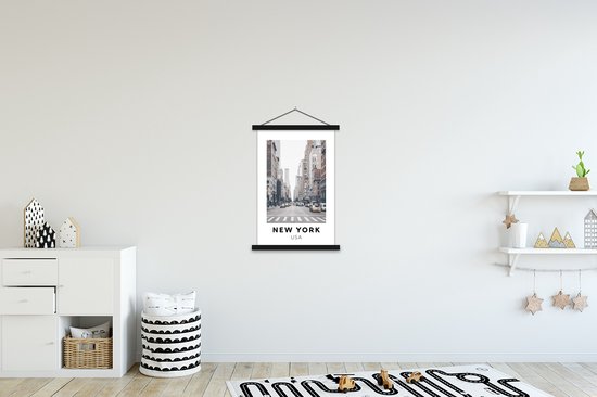 Porte-affiche avec affiche - Affiche scolaire - New York - Amérique - Route - 60x90 cm - Lattes noires