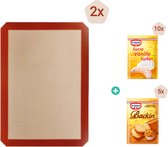tapis de cuisson en silicone - avec 3 produits de boulangerie - 30 x 40 cm - hygiénique et facile à entretenir - réutilisable - résistant à la chaleur jusqu'à 250 ° C - beige avec bord rouge - comprenant 15 sachets de sucre et 5 sachets de bourbon