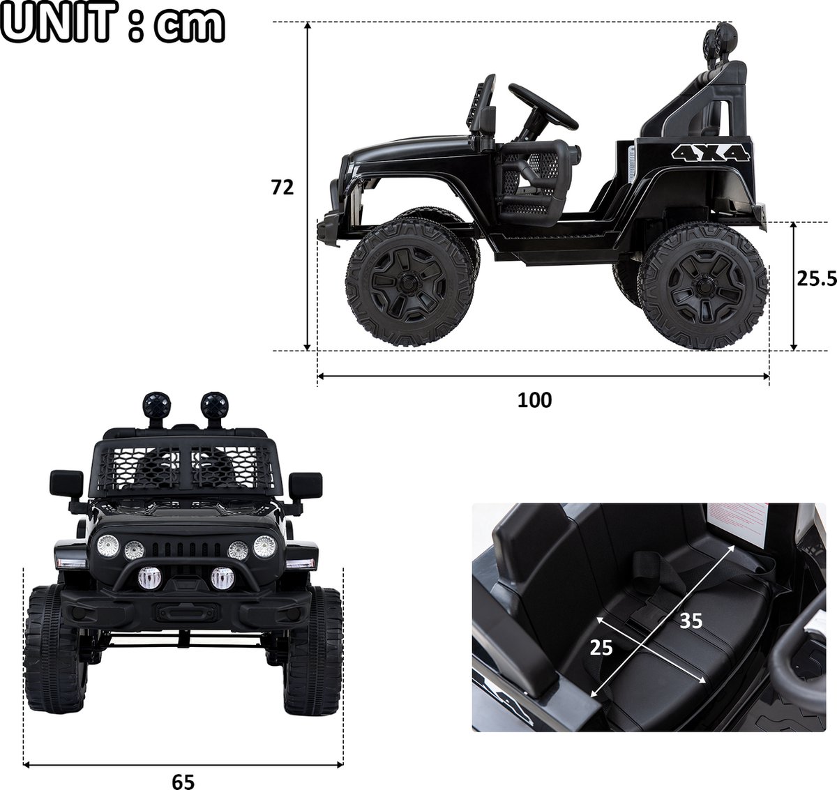 Costzon Voiture pour enfants, camion de police électrique alimenté par  batterie 12 V avec télécommande 2,4 G, sirène, phares LED, microphone,  double