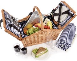 Sänger | Picknickmand Sylt, 24-delige complete set voor 4 personen, picknickmand groot, picknickdeken en servies