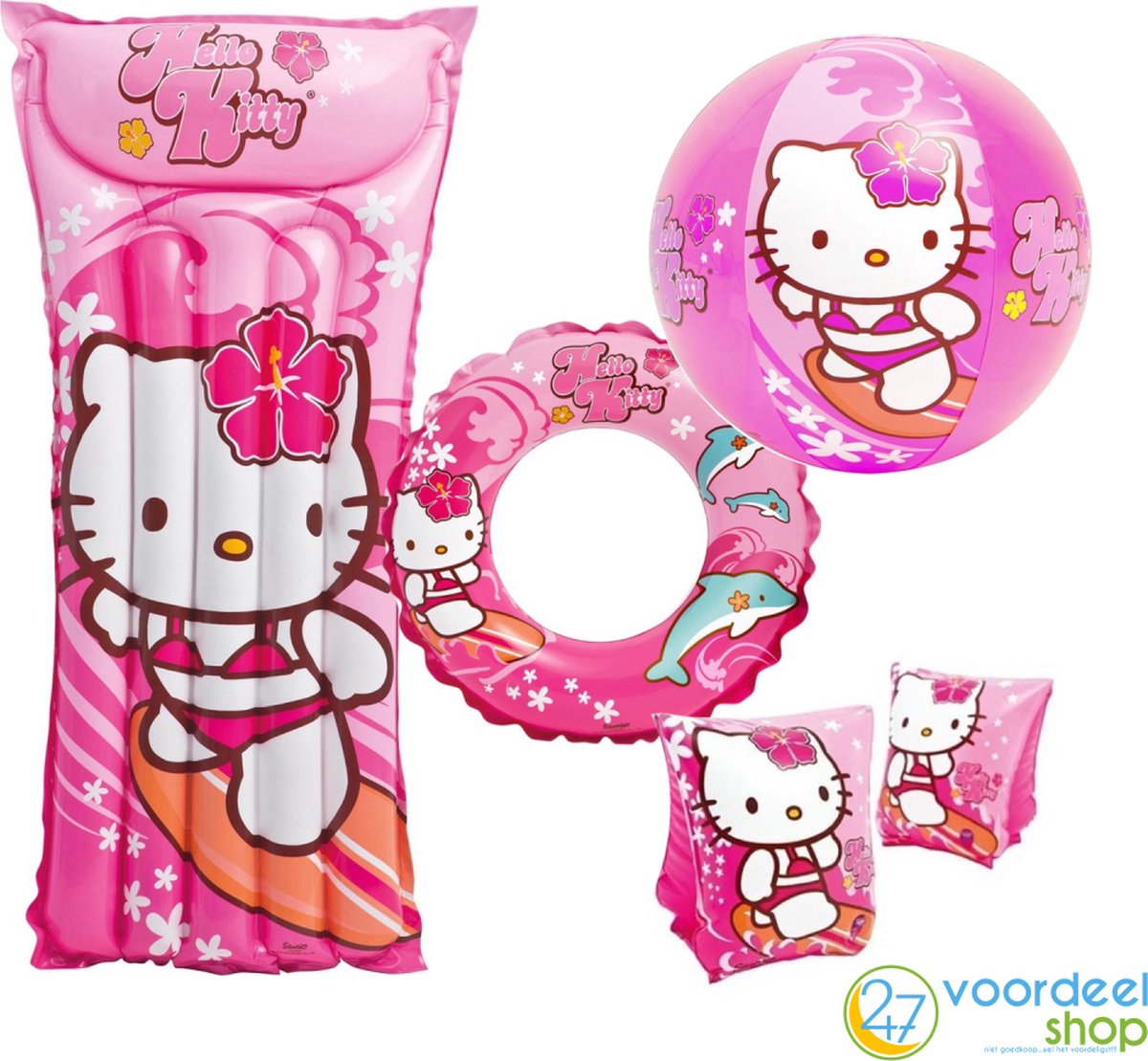 INTEX Hello Kitty Complete Set Luchtbed-Zwemband-Strandbal-Zwembandjes