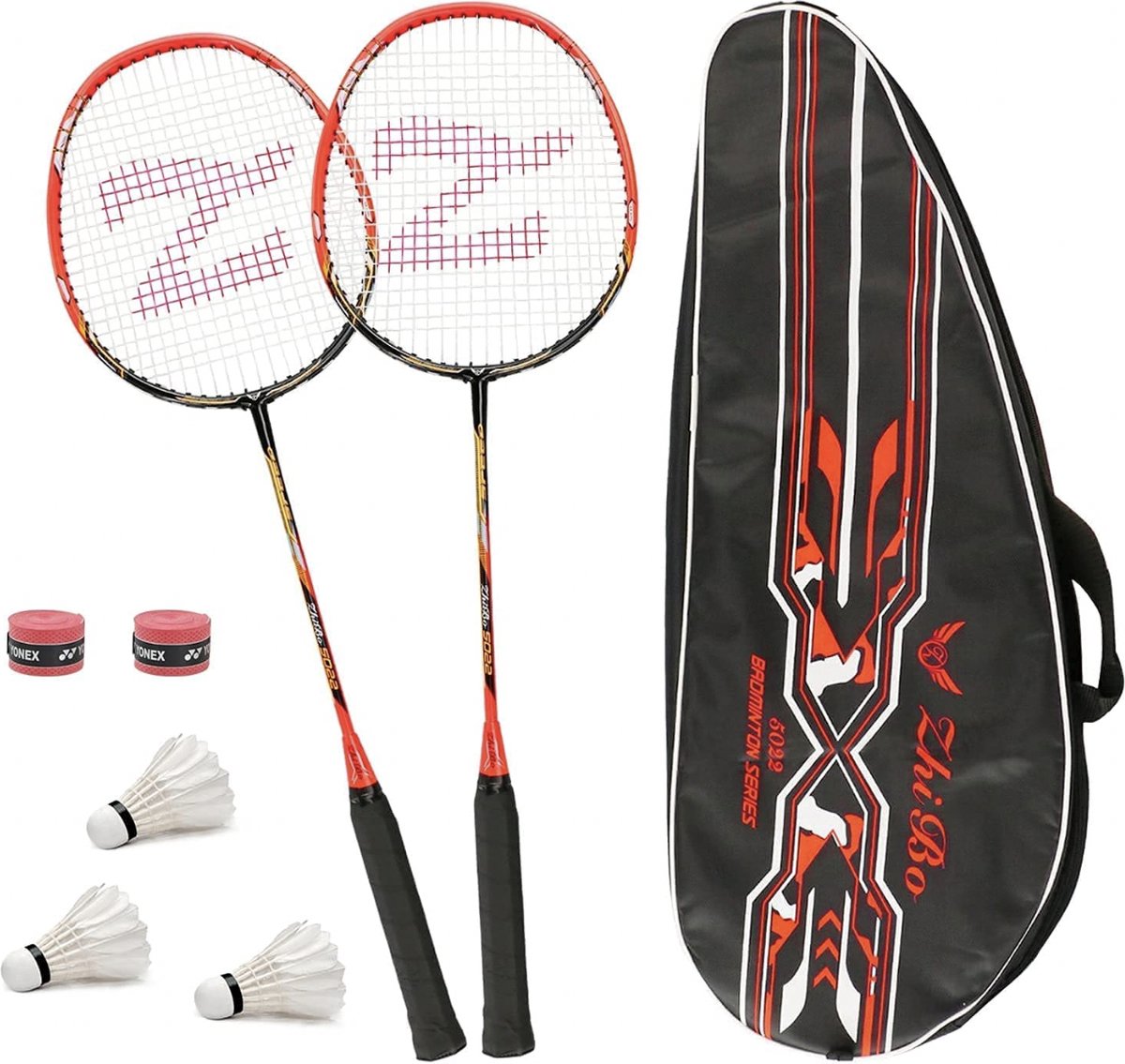 Philonext 2 Pack Badminton Rackets met 3 Shuttles & Draagtas & 2 Overgrip, Sport Carbon Fiber Lichtgewicht Badminton Racquet voor Professionele & Beginner Spelers
