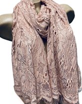 Dames sjaal lang effen van kant 200cm/110cm roze