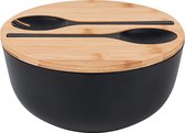Ensemble grand saladier Smart Kithcen® avec couvercle en bambou – Saladier – Saladier 25cm – Bol de service – bol à fruits – Bol à mélanger – noir