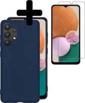 Hoesje Geschikt voor Samsung A13 4G Hoesje Siliconen Case Met Screenprotector - Hoes Geschikt voor Samsung Galaxy A13 4G Hoes Siliconen - Donkerblauw