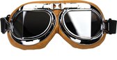CRG Creme Pilotenbril - Retro Motorbril - Motorbril Heren - Zilver Glas