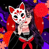 Waifu e-girl sticker - kitsune girl sticker - cosplay sticker - anime girl sticker - 2 stuks 13cm