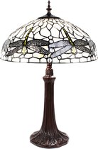 LumiLamp Tiffany Tafellamp Ø 41x59 cm Wit Zwart Metaal Glas Libelle Tiffany Bureaulamp