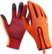 Fietshandschoenen - Oranje - Fleece Handschoenen met Ritssluiting - Racefiets - Mountainbike - Winter - Maat L