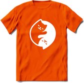 Ying Yang Sleepy Kat - Katten T-Shirt Kleding Cadeau | Dames - Heren - Unisex | Dieren shirt | Grappig Verjaardag kado | Tshirt Met Print | - Oranje - M