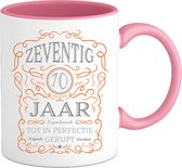 70 Jaar Legendarische Gebrouwen Mok met tekst | Oranje - Zilver | Grappig Verjaardag Beker Cadeau | Bedrukte Mokken | Roze | 330 ML