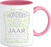100 Jaar Legendarische Gebrouwen Mok met tekst | Groen - Zilver | Grappig Verjaardag Beker Cadeau | Bedrukte Mokken | Roze | 330 ML